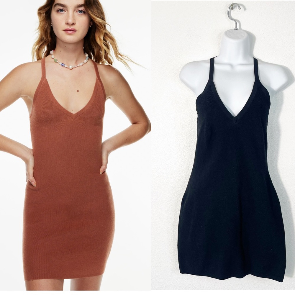 Aritzia Sunday Best Brooks Dress V-neck Racerback Mini Size Medium Black Chic